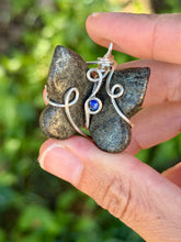 Load image into Gallery viewer, Pyrite butterfly with lapis lazuli gem accent wire wrapped pendant necklace