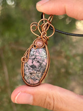 Load image into Gallery viewer, Rhodonite with cherry quartz gem accents wire wrapped pendant necklace