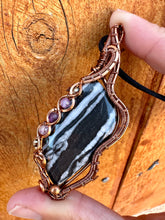 Load image into Gallery viewer, Reserved for Jesica d Buffalo White Turquoise with Gem Inclusions Wire Wrapped Pendent Necklace