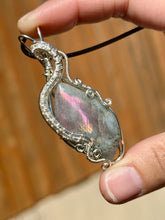 Load image into Gallery viewer, Reserved for Christina g Purple/Pink flash labradorite Wire wrapped pendant