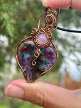 Load image into Gallery viewer, Polka Dot Labradorite (enhanced) with lilac jade gem accents wire wrapped pendant necklace