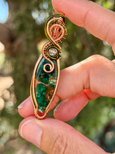 Load image into Gallery viewer, Green chrysocolla with green fluorite gem accent wire wrapped pendant necklace