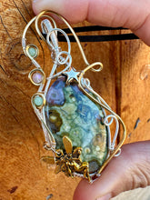 Load image into Gallery viewer, Reserved for Jenny c Rainforest Jasper with Gem Inclusions Wire Wrapped Pendent Necklace