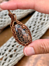 Load image into Gallery viewer, Flower Obsidian with hematite gem accent wire wrapped pendant necklace