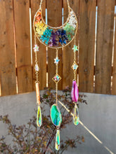 Load image into Gallery viewer, Reserved for LaRonda G Chakra Gemstone Moon suncatcher / Wall Hanging 12” L