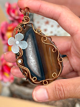 Load image into Gallery viewer, Black Agate with Angelite + obsidian gem accents wire wrapped pendant necklace