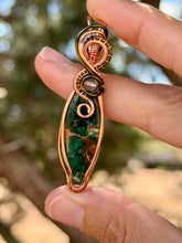 Load image into Gallery viewer, Green chrysocolla with green fluorite gem accent wire wrapped pendant necklace
