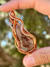 Load image into Gallery viewer, Copper rutile quartz with hematite + carnelian gem accents wire wrapped pendant necklace