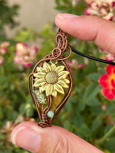Load image into Gallery viewer, Reserved for Nancy h Tiger’s eye Sunflower with gem inclusion Wire wrapped pendent necklacew