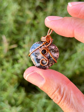 Load image into Gallery viewer, Rhodonite with onyx gem accent wire wrapped mini heart pendant