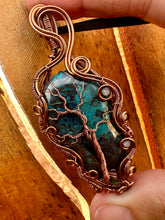 Load image into Gallery viewer, Reserved for Sara j Azurite Shattuckite with angelite gem inclusion Wire Wrapped Pendent Necklace
