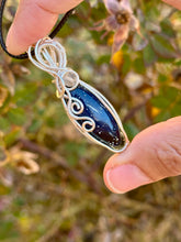Load image into Gallery viewer, Leland obsidian with labradorite gem accents wire wrapped pendant necklace