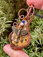 Load image into Gallery viewer, Reserved for Brandi t Tiger Skin Jasper with Lapis Lazuli Gem Inclusions Wire Wrapped Pendent Necklace
