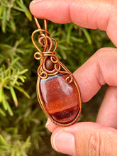 Load image into Gallery viewer, Red tiger eye with Baltic amber gem accent wire wrapped pendant necklace
