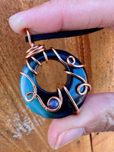 Load image into Gallery viewer, Reserved for Erica l Dyed Blue Agate with sodalite inclusion Wire Wrapped Pendent Necklace