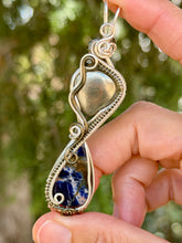 Load image into Gallery viewer, Apache gold with sodalite double wire wrapped pendant necklace