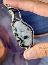 Load image into Gallery viewer, RESERVED FOR CASSANDRA H DUO TONED WIRE WHITE BUFFALO TURQUOISE with gem inclusions Wire wrapped pendent necklace