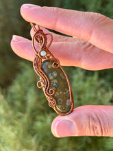 Load image into Gallery viewer, Rainforest jasper with green aventurine gem accent wire wrapped pendant necklace
