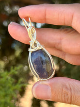 Load image into Gallery viewer, Iolite with green fluorite gem accents wire wrapped pendant necklace