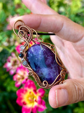Load image into Gallery viewer, Reserved for Taylee r Blue John fluorite with gem Inclusion Wire Wrapped Pendent Necklace