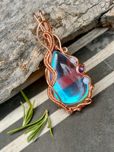 Load image into Gallery viewer, Angel aura quartz with aquamarine + amethyst gem accents wire wrapped pendant necklace