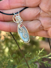 Load image into Gallery viewer, Larimar with Rhodonite gem accent wire wrapped pendant necklace