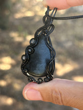 Load image into Gallery viewer, Hypersthene with labradorite + onyx gem accents wire wrapped pendant necklace