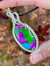 Load image into Gallery viewer, Reserved for Phylicia m Kaleidoscope Mojave turquoise Wire wrapped pendant