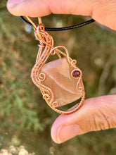 Load image into Gallery viewer, Faceted Peach moonstone with Ruby gem accent wire wrapped pendant necklace