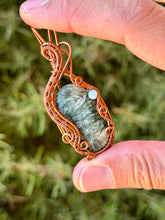 Load image into Gallery viewer, Seraphinite with green aventurine gem accent wire wrapped pendant necklace