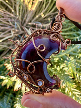 Load image into Gallery viewer, Reserved for halla l Amethyst Moon with Moonstone Gem inclusions Wire Wrapped Pendent Necklaces