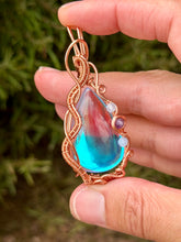 Load image into Gallery viewer, Angel aura quartz with aquamarine + amethyst gem accents wire wrapped pendant necklace
