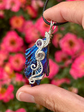 Load image into Gallery viewer, RESERVED FOR TAMMI g Titanium aura black kyanite with amethyst Wire wrapped pendant