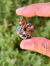 Load image into Gallery viewer, Rhodonite with onyx gem accent wire wrapped mini heart pendant