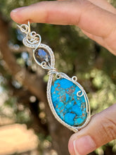 Load image into Gallery viewer, Reserved for Mojave Magnesite composite with Czech glass double decker Wire wrapped pendant
