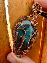 Load image into Gallery viewer, Reserved for Sara j Azurite Shattuckite with angelite gem inclusion Wire Wrapped Pendent Necklace