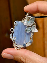 Load image into Gallery viewer, Reserved for Denise a Blue Lace Agate with Gem inclusions Wire wrapped pendent necklace