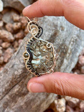 Load image into Gallery viewer, Pyrite with obsidian gem accent wire wrapped pendant necklace