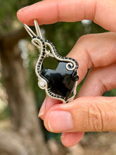 Load image into Gallery viewer, Black onyx heart with moonstone gem accent wire wrapped pendant necklace