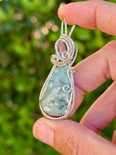 Load image into Gallery viewer, Peace jade with watermelon tourmaline slice gem accents wire wrapped pendant necklace
