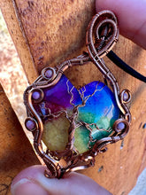 Load image into Gallery viewer, Reserved for Kelli Rainbow Solar Quartz with Phosphosiderite gem inclusions Wire Wrapped Pendent Necklacer