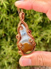 Load image into Gallery viewer, Red Indonesian moss agate with raspberry jade gem accent wire wrapped pendant