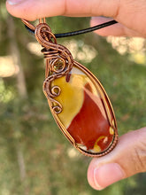 Load image into Gallery viewer, Australian Mookaite with faceted citrine gem accent wire wrapped pendant necklace