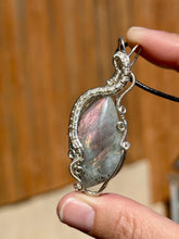 Load image into Gallery viewer, Reserved for Christina g Purple/Pink flash labradorite Wire wrapped pendant