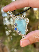 Load image into Gallery viewer, Reserved for Amy g Larimar with sapphire + lapis lazuli inclusions wire wrapped pendant