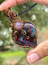 Load image into Gallery viewer, Polka Dot Labradorite (enhanced) with lilac jade gem accents wire wrapped pendant necklace