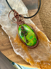 Load image into Gallery viewer, Reserved for cambra k Green (dyed) magnesite with key charm Wire wrapped pendant