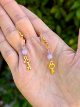 Load image into Gallery viewer, Amethyst mismatch skeleton key earrings