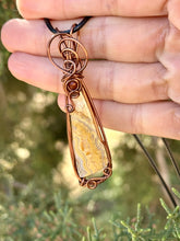 Load image into Gallery viewer, Crazy lace agate with carnelian gem accent wire wrapped pendant necklace
