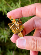 Load image into Gallery viewer, Tiger eye mini wolf head with citrine gem accent wire wrapped pendant necklace